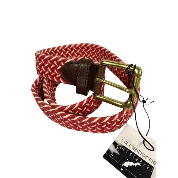 Liz Claiborne Belt Size M Red White Woven Textured Preppy Coastal Old Money NEW